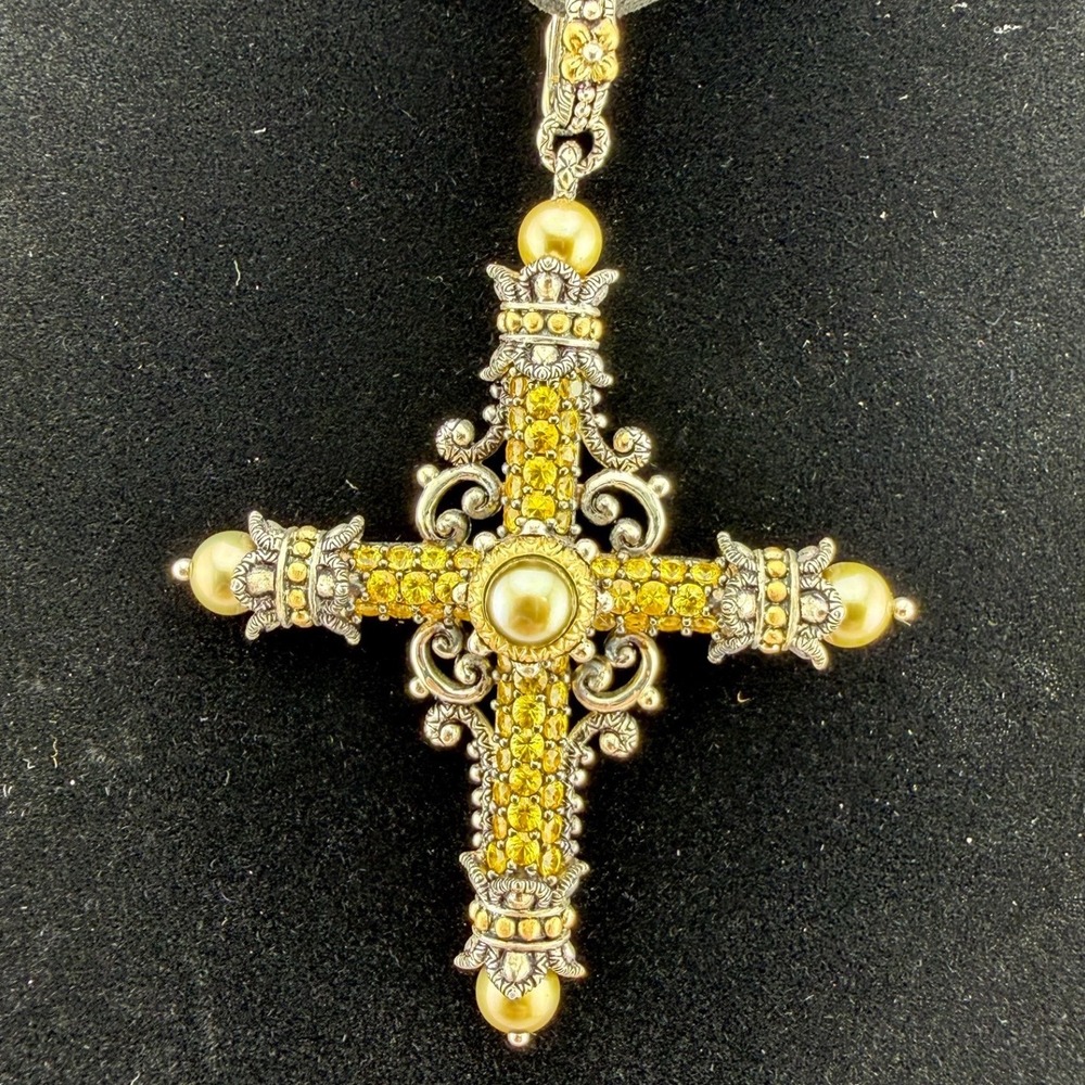 Barbara Bixby Amazing Grace Cross Enhancer Pendant 925 18K Citrine Pearl